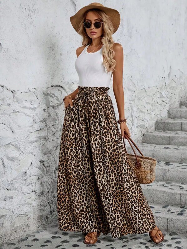Casual fashion women's leopard wide leg pants