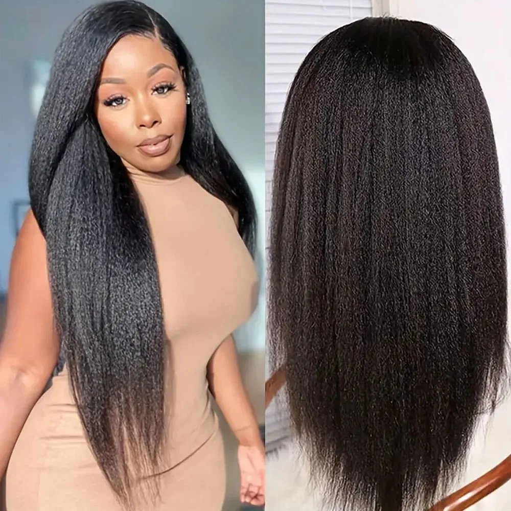 250% Density 13×4 HD Lace Front Yaki Straight Brazilian Human Hair Wig