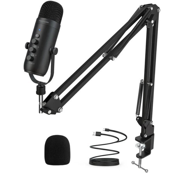 Studio-Quality USB Podcast Microphone Kit with Adjustable Boom Arm